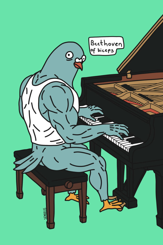 Beethoven of biceps illustration with pigeon by semuelis