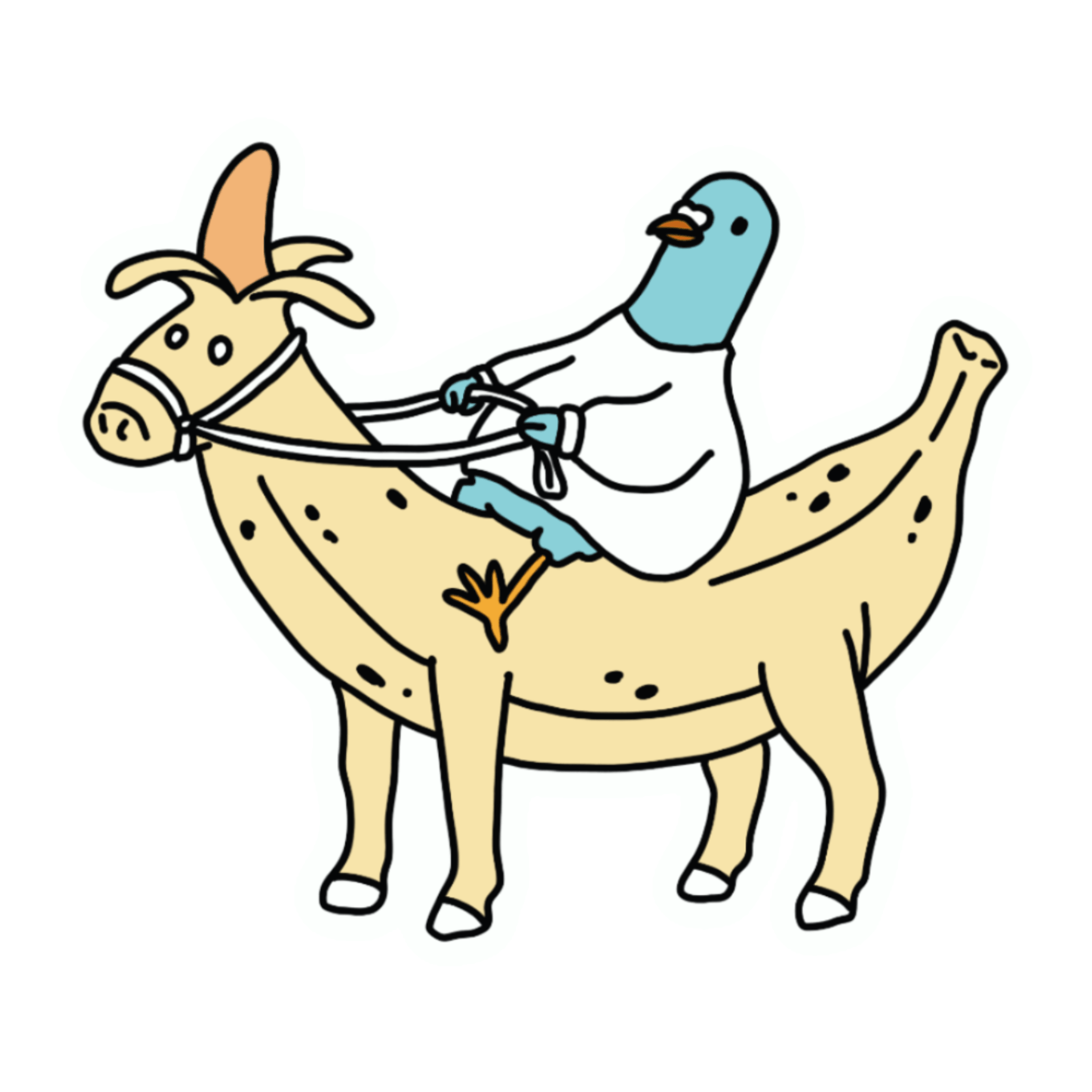 Need a good laugh? Download this hilarious sticker of a confident pigeon riding a banana steed. Perfect for laptops, planners, and printing