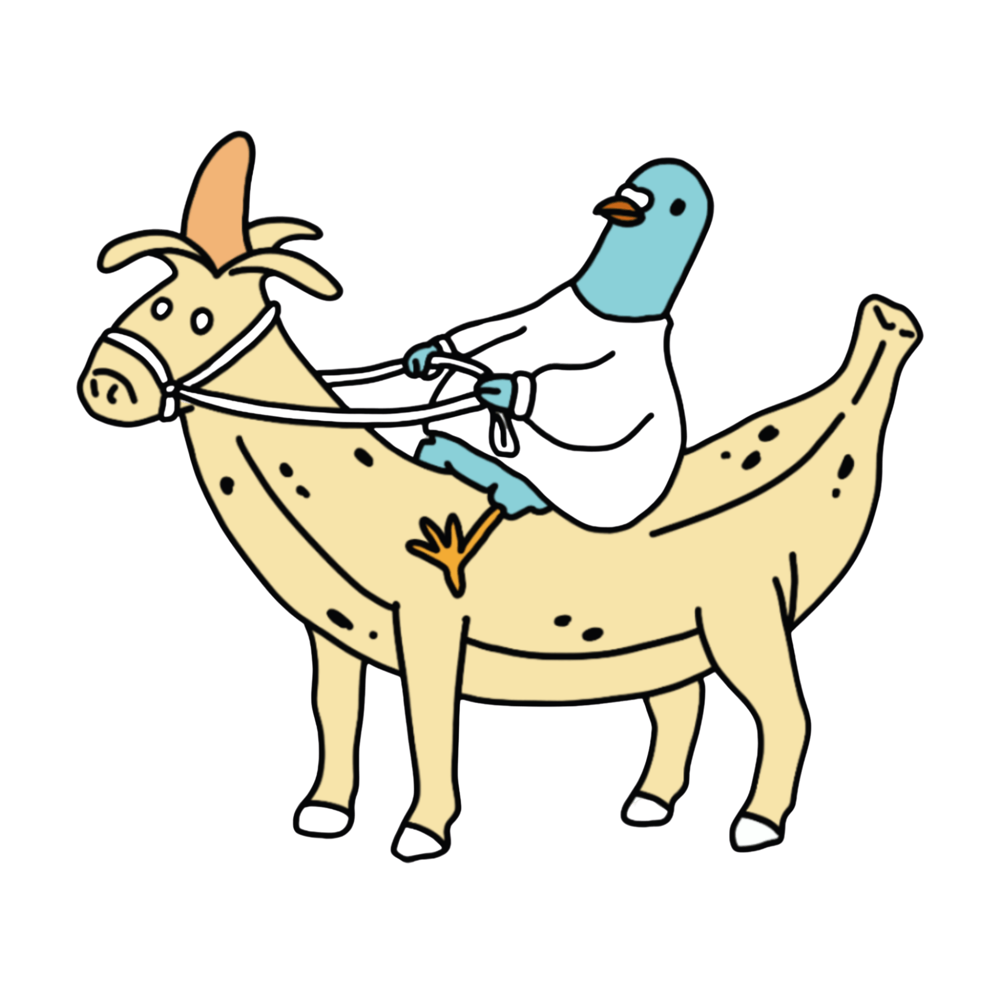 Free surreal illustration of a pigeon riding a banana horse by semuelis. Transparent png ideal for weird memes, t-shirts, stickers, by semuelis Free surreal illustration of a pigeon riding a banana horse by semuelis. Transparent png ideal for weird memes, t-shirts, stickers, by semuelis