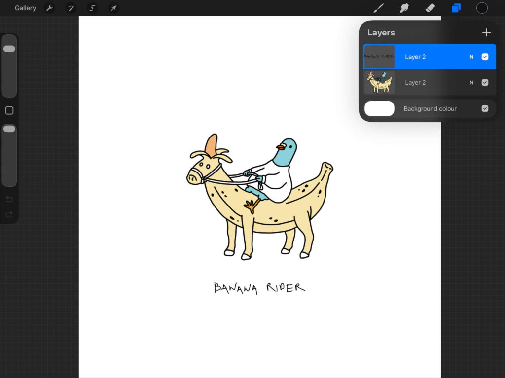 Funny pigeon riding a banana horse illustration - free png