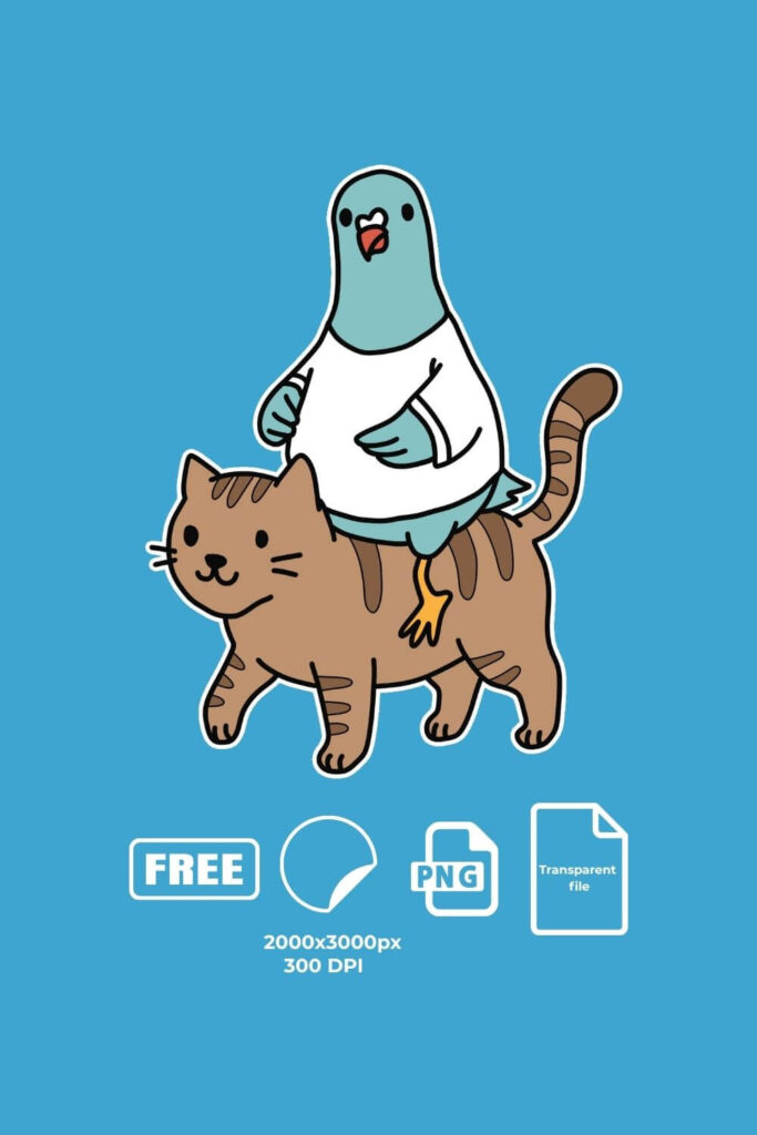 Pigeon riding cat sticker (free, png, transparent)