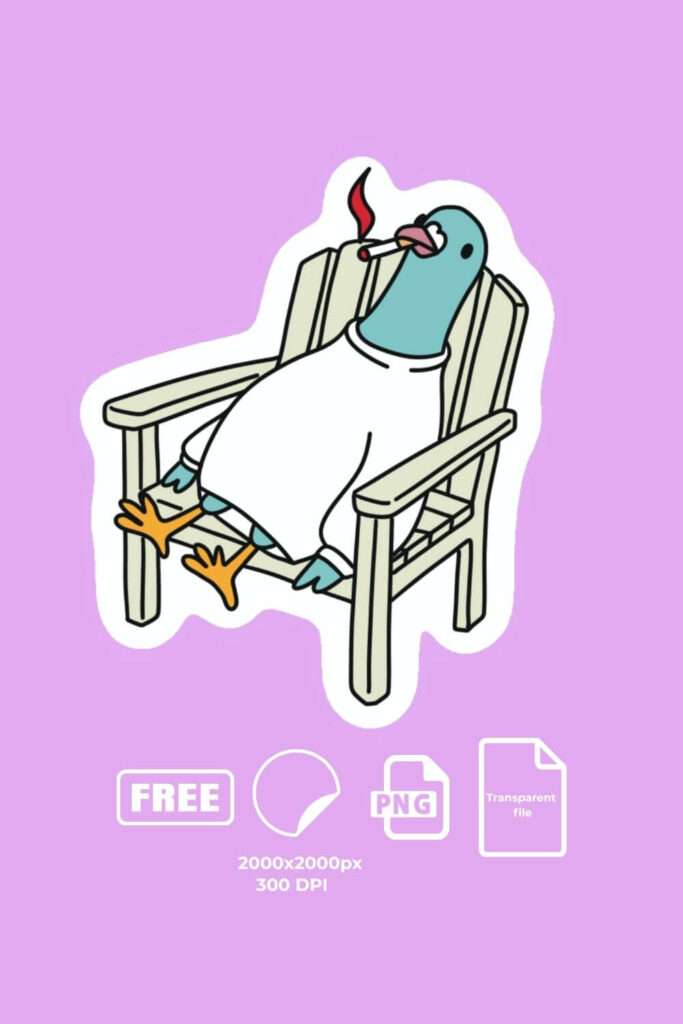 Funny burnt out pigeon smoking sticker (FREE, PNG, Download)