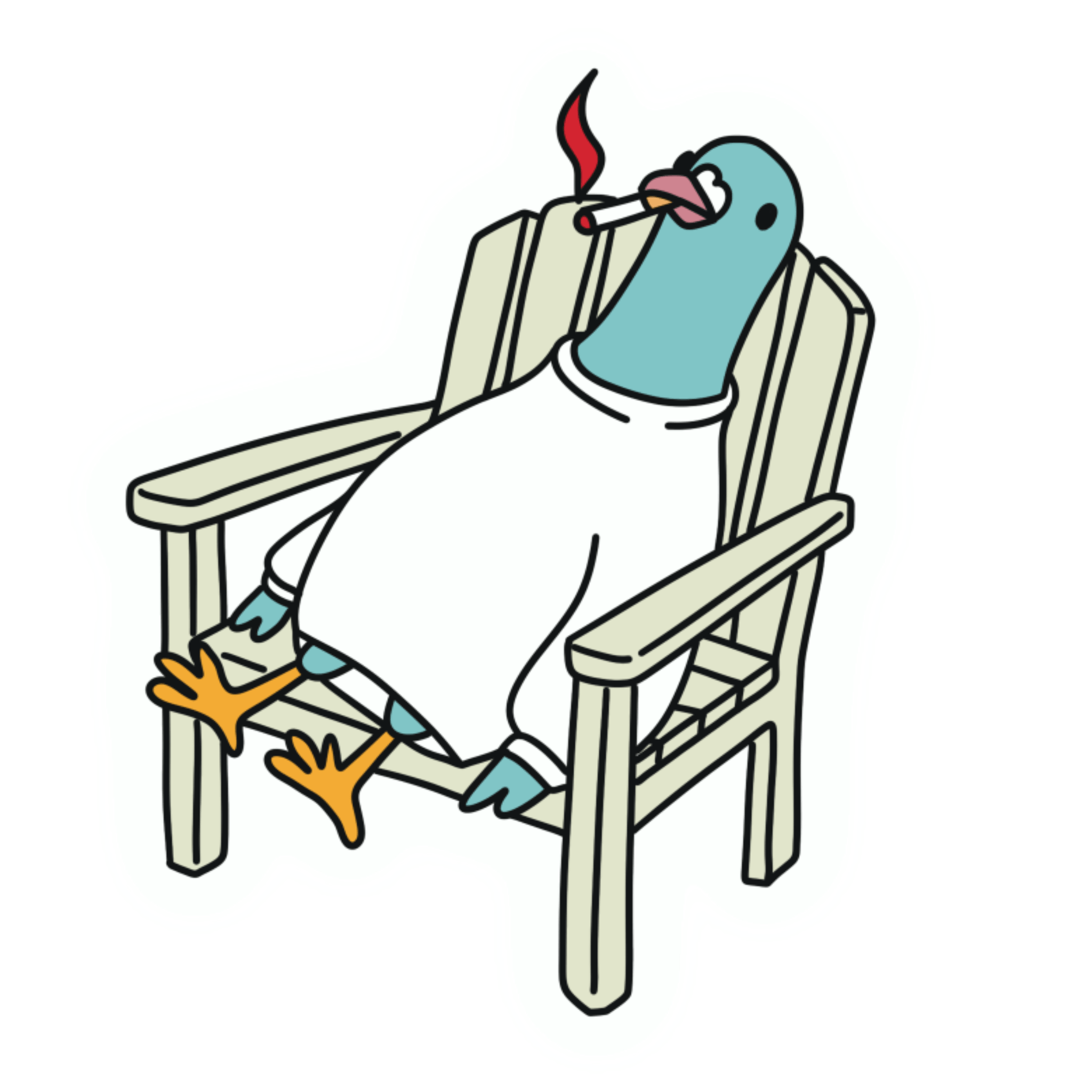 Feeling exhausted? Download this relatable sticker of a tired pigeon smoking in a chair. A funny doodle ready for instant download. Feeling exhausted? Download this relatable sticker of a tired pigeon smoking in a chair. A funny doodle ready for instant download.