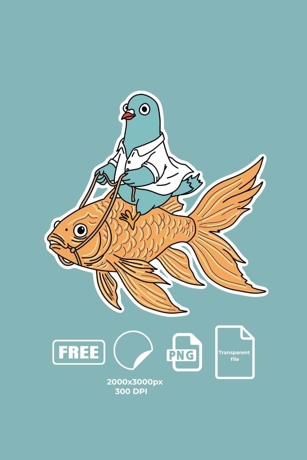 Pigeon riding goldfish sticker (free png transparent)