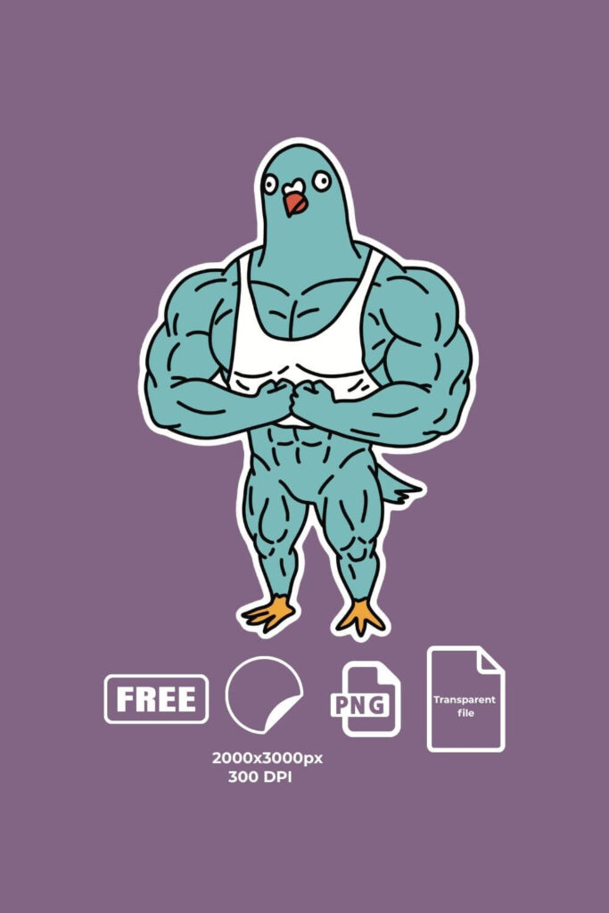 Funny buff gym pigeon free sticker (png transparent)