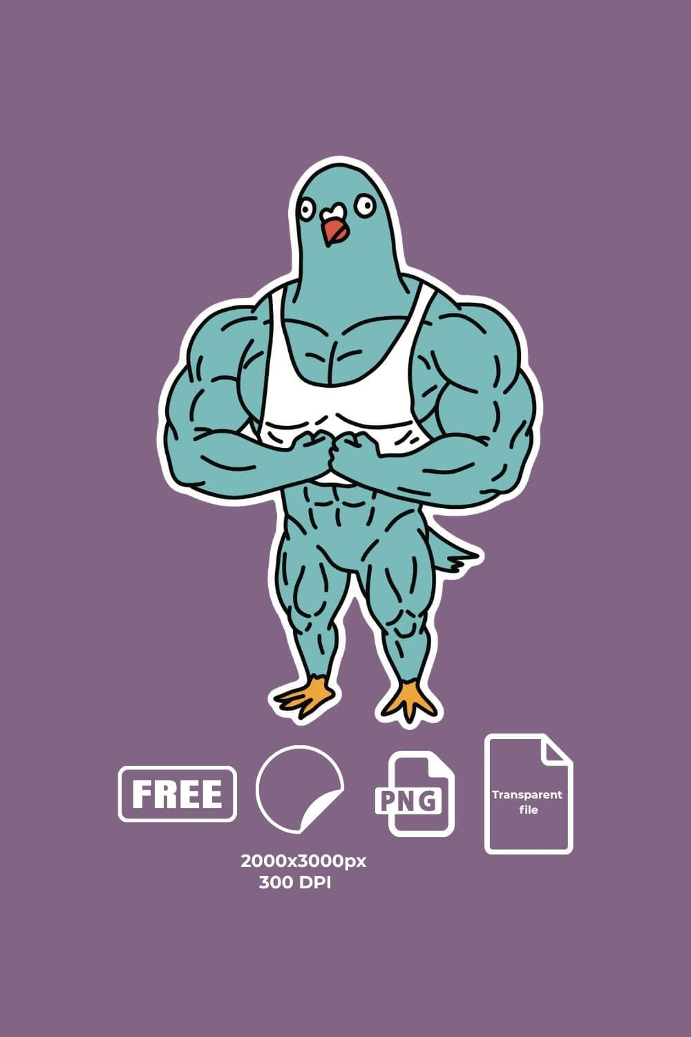 Funny buff gym pigeon free sticker (png transparent)