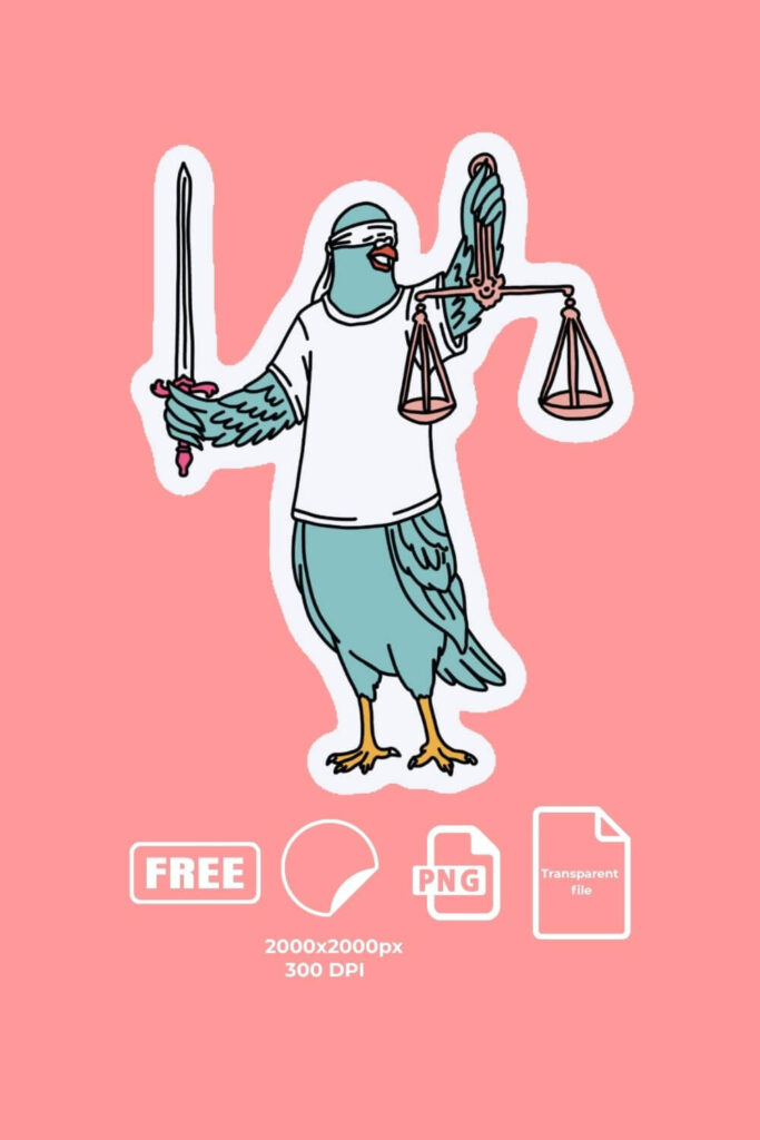 Funny lady justice pigeon sticker (FREE, PNG, Download)