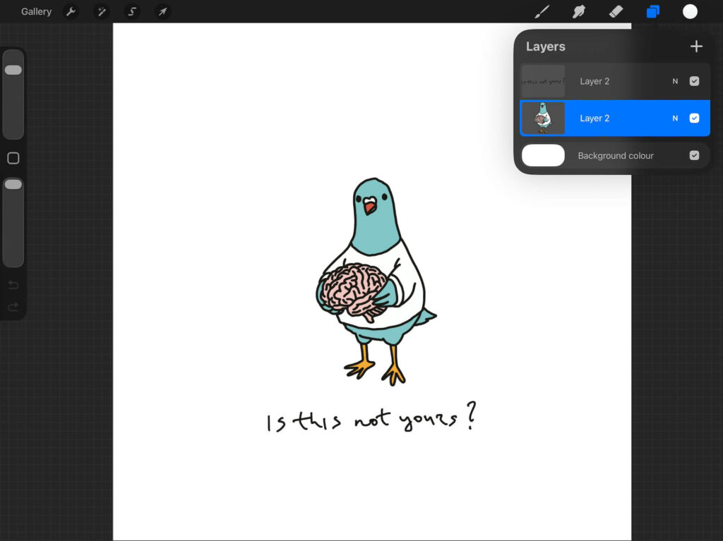Funny pigeon holding a brain doodle - free png by semuelis