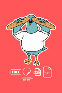 Funny pigeon with baguette sticker (FREE, PNG, Download)