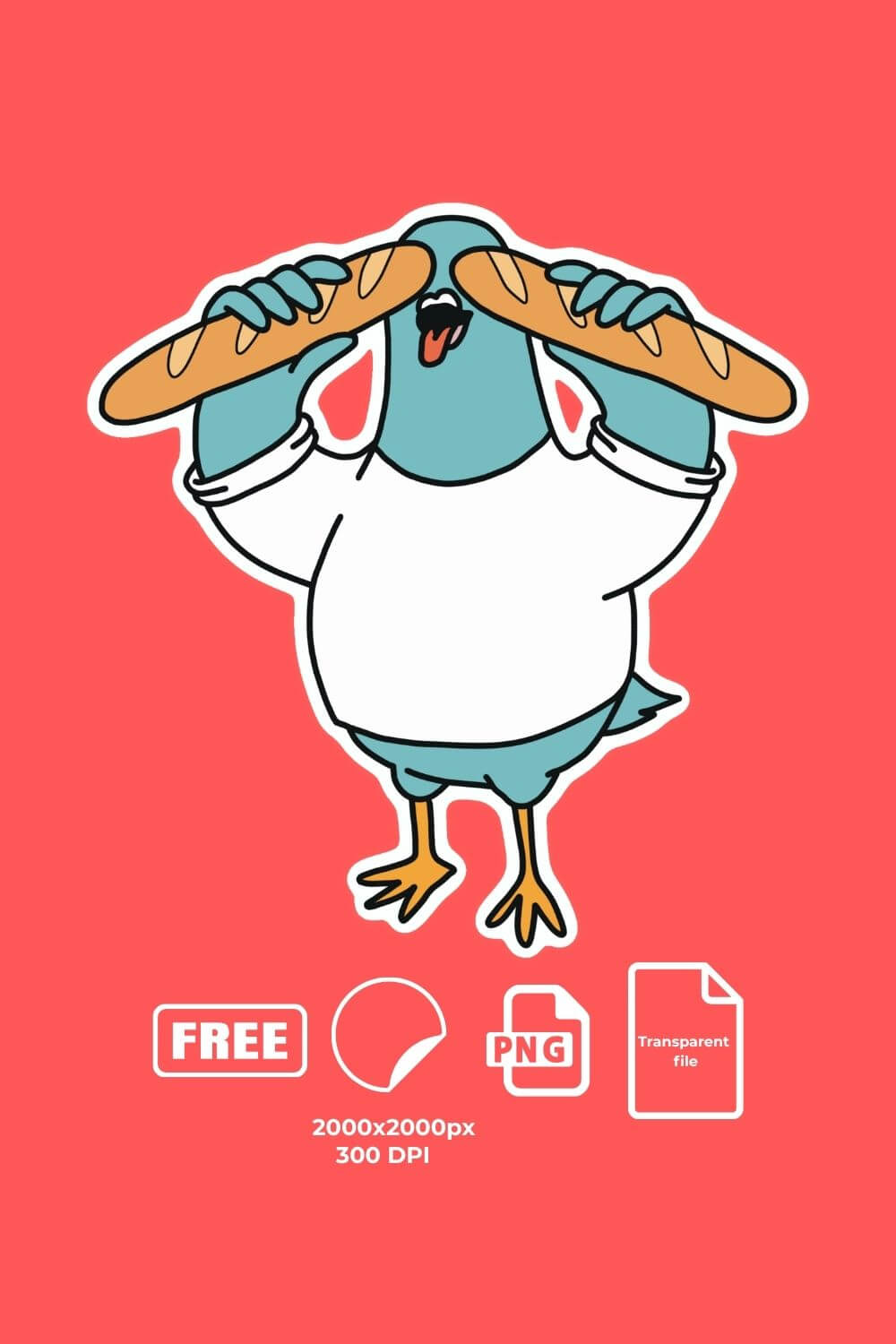 Funny pigeon with baguette sticker (FREE, PNG, Download)