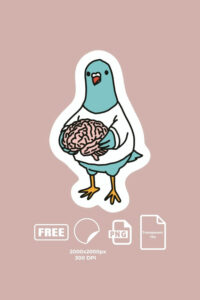 Funny pigeon holding a brain sticker (FREE, PNG, Download)