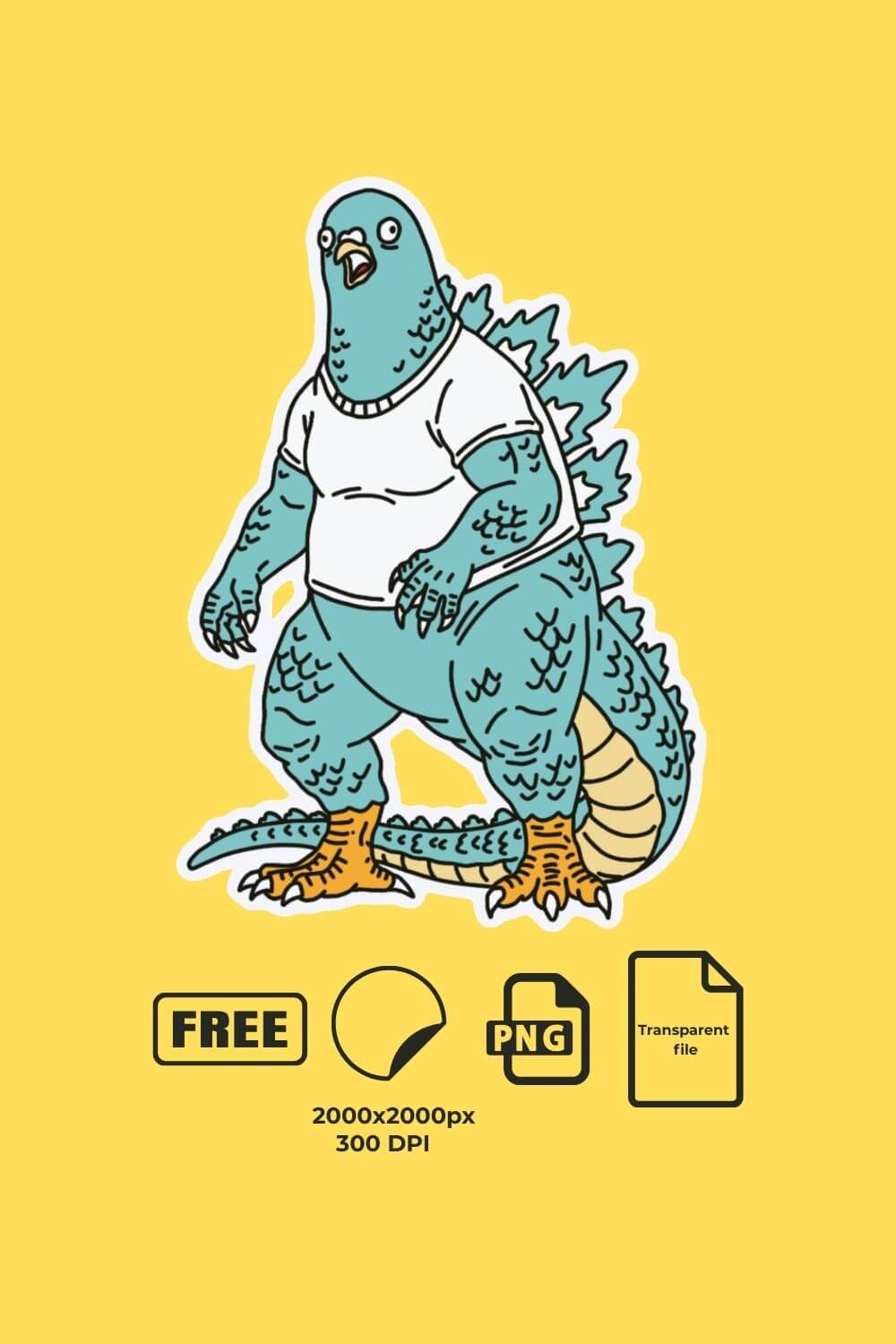 Funny pigeon godzilla hybrid sticker (FREE, PNG, Download)