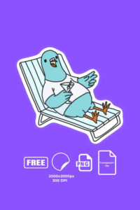 Channel your inner vacation mode! Download this funny sticker of a relaxed pigeon chilling in a beach chair. For personal and planners.