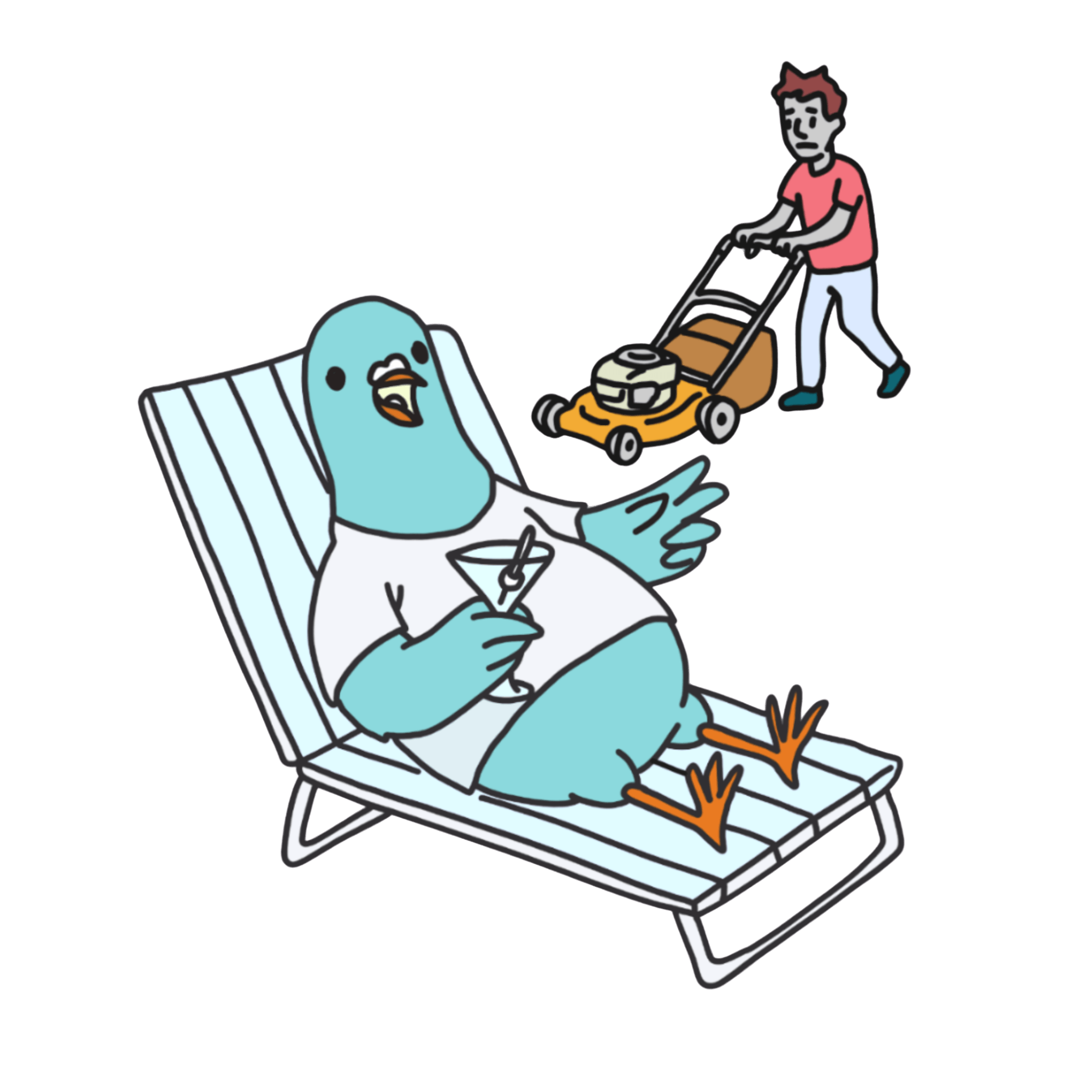 Free funny pigeon relaxing illustration by semuelis. Transparent png perfect for memes, t-shirts, and media. Created with Procreate. Download