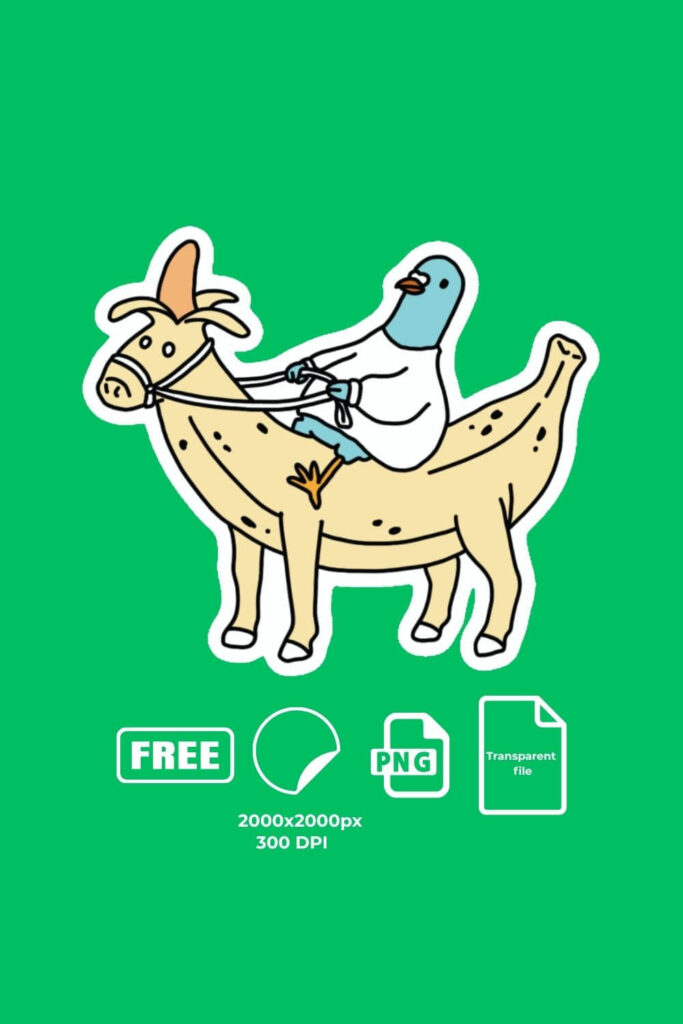 Funny pigeon riding a banana sticker FREE, PNG, Download