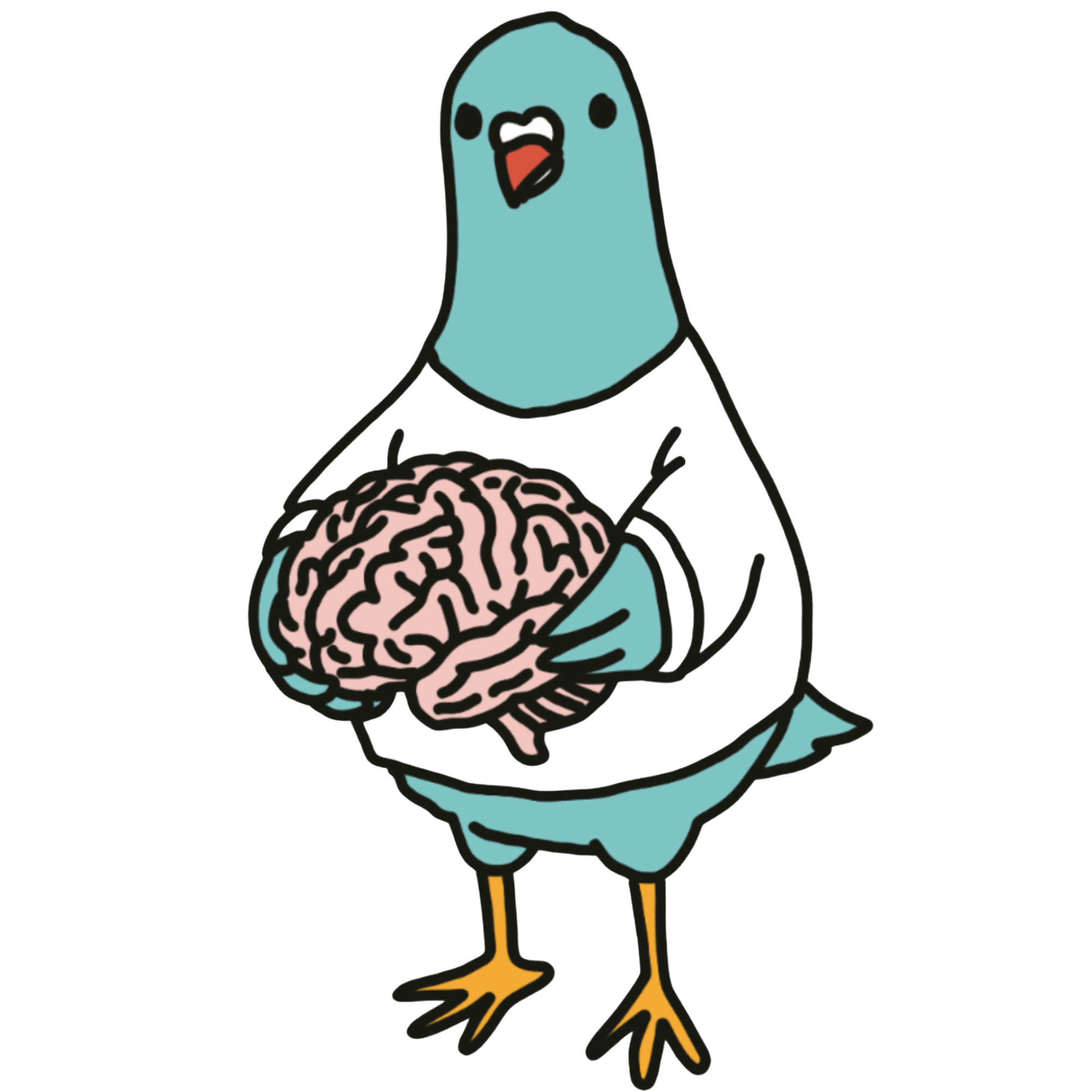 Free sarcastic pigeon holding a brain doodle by semuelis. Transparent png perfect for funny memes, t-shirts, and stickers, Procreate. by semuelis