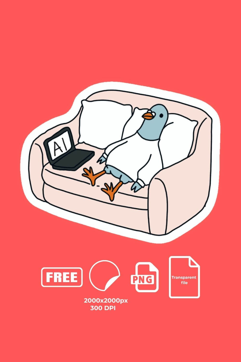 Funny lazy pigeon on couch sticker (FREE, PNG, Download)