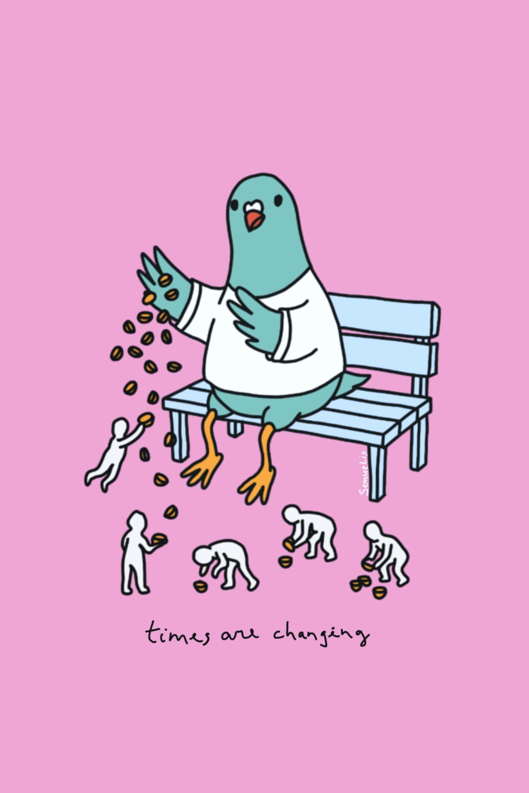 Times are changing illustration with pigeon (by semuelis)
