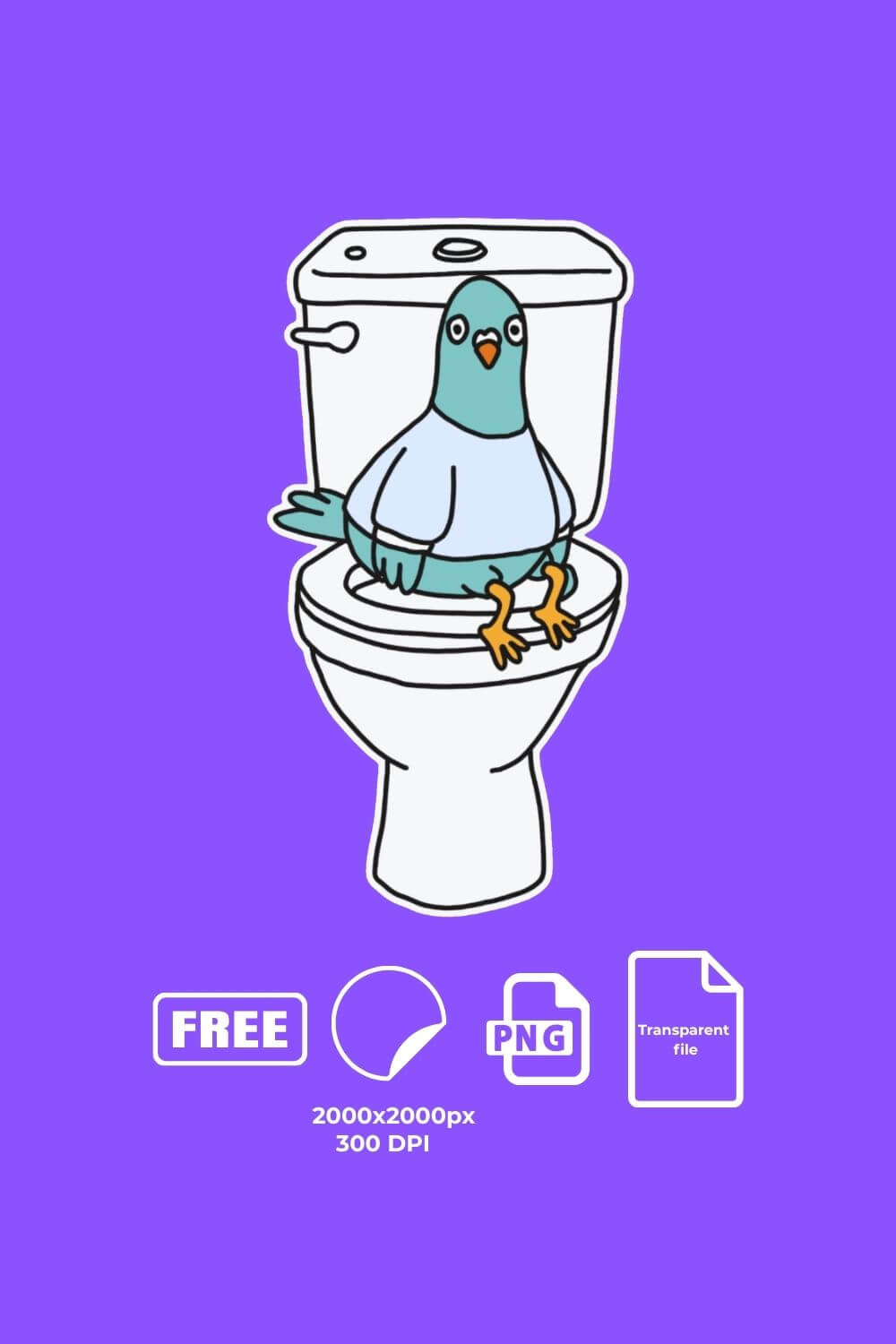 Funny surprised pigeon on toilet sticker (FREE, PNG, Download)
