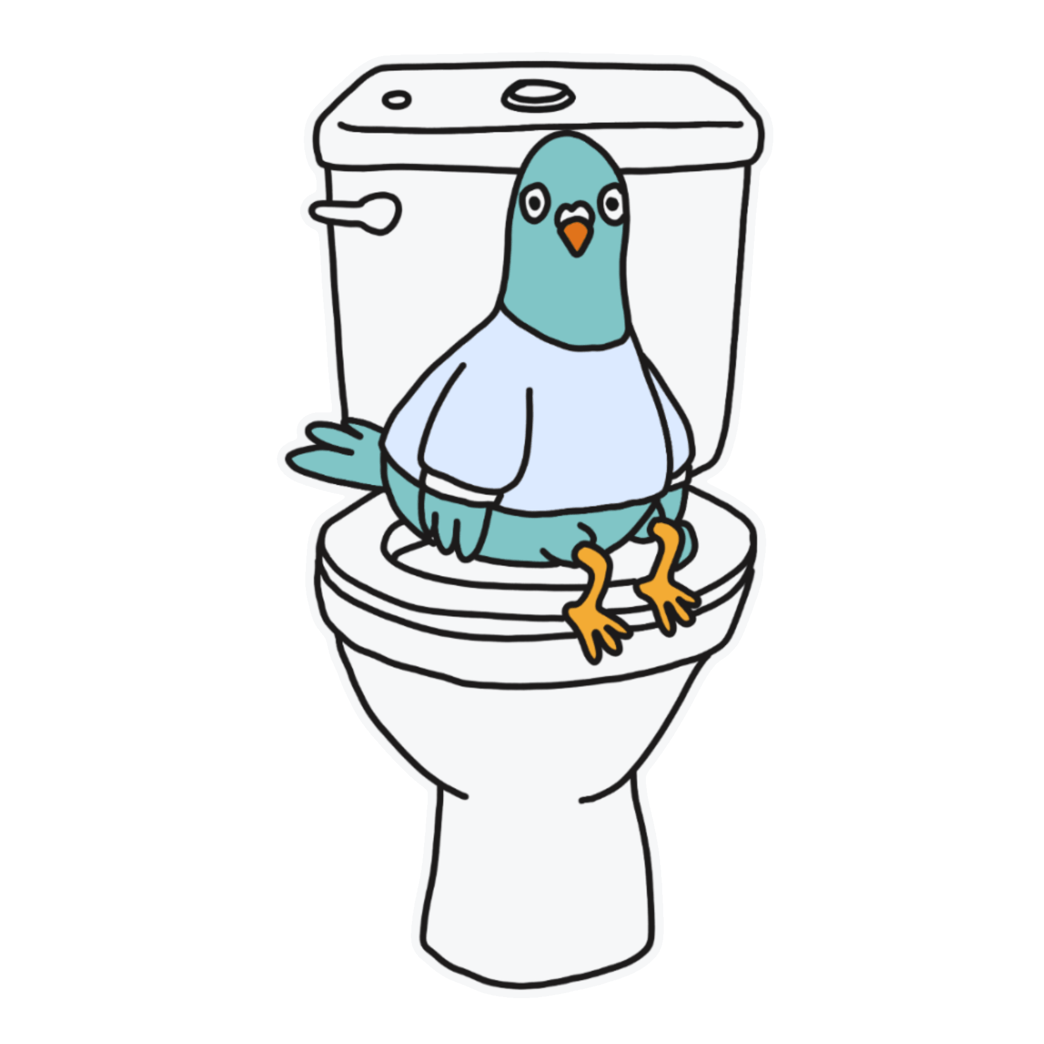 Need a good laugh? Download this hilarious sticker of a surprised pigeon sitting on a toilet. Grab your free transparent PNG doodle.