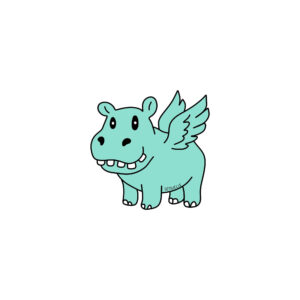 Winged hippo in a bucket - quirky doodle created by semuelis