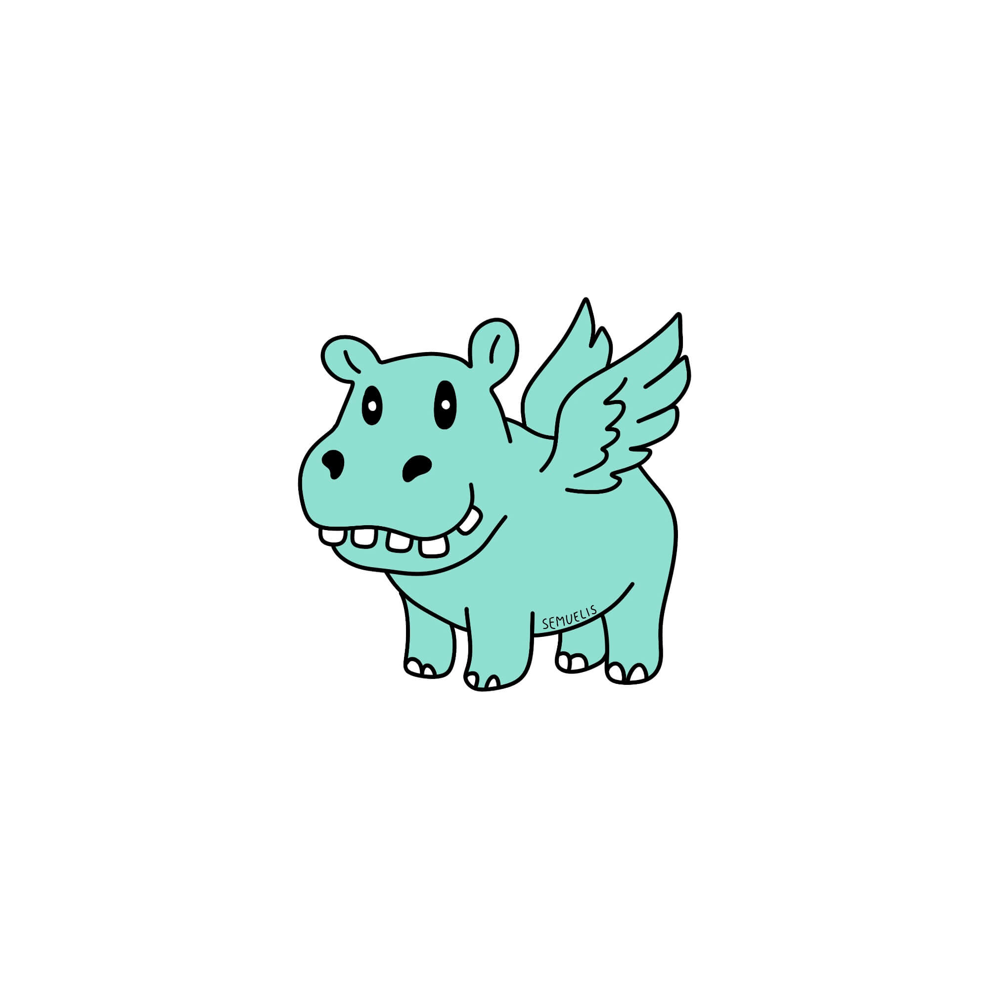 Winged hippo in a bucket - quirky doodle created by semuelis